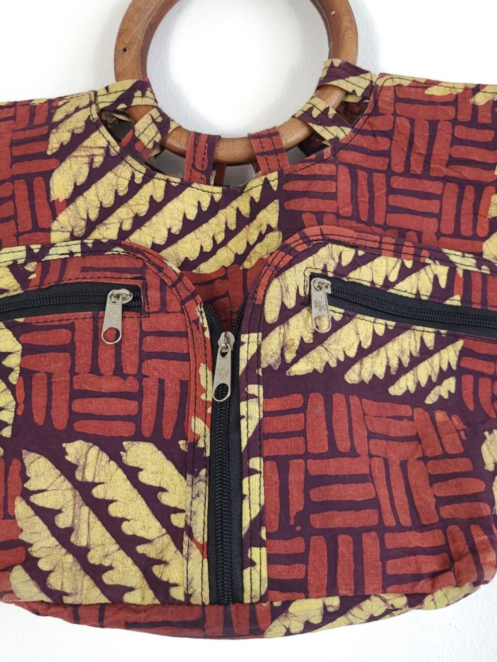 Retro Wooden Handle Tote Bag Purse - Picture 3 of 8